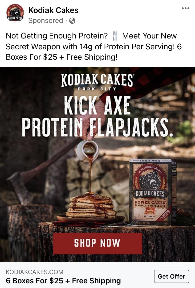 Screenshot of Facebook Ad from Kodiak Cakes