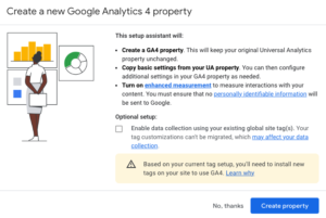 Image showing how to create a new Google Analytics 4 property
