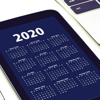 2020 digital calendar on a smart tablet