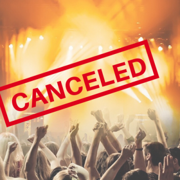 Photo of concert with the word Canceled over it.
