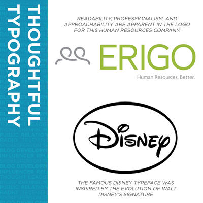 Examples of standout brand typograpy, including Erigo and Disney