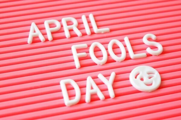 Pink board with Aprils Fools' Day lettering