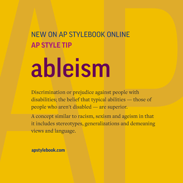 Definition of "ableism" on a yellow background