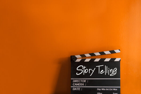 Clapboard with the word "storytelling" displayed