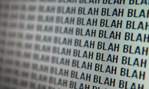 Computer screen with the word "blah" repeated