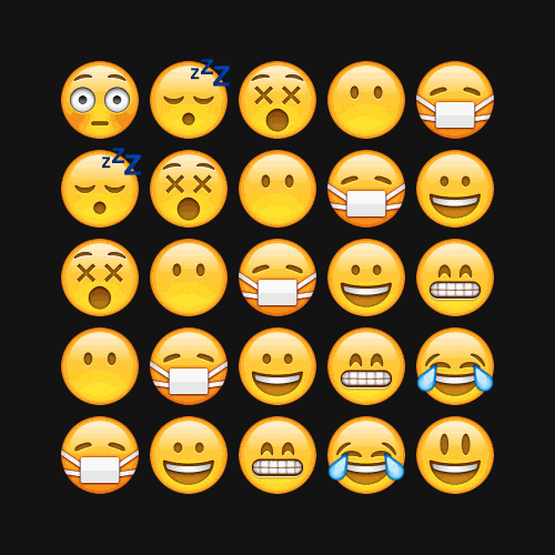 Animation showing a wide range of smiley face emojis