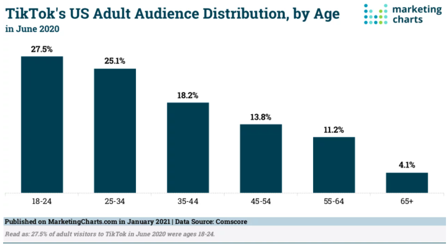 Chart demonstrating the age demographics of TikTok users in the US