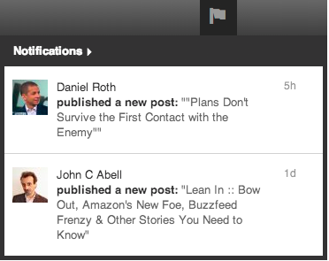 Screenshot showing notifications on LinkedIn Publishing