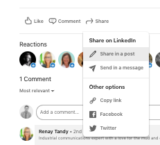 Screenshot of the LinkedIn Publishing Share feature