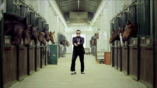 PSY dancing in the "Gangnam Style" video