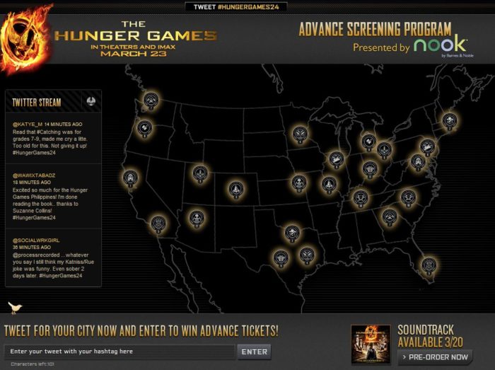 Screenshot from The Hunger Games social media campaign