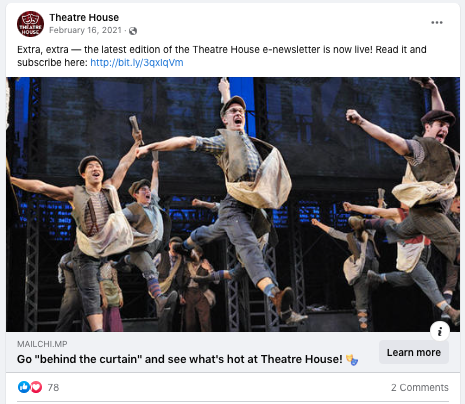 Theatre House E-Newsletter Social Media Post Example