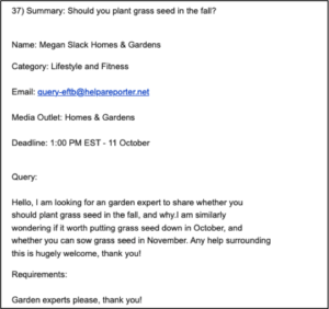 A screenshot of a Help A Reporter Out request