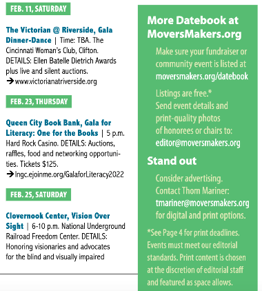 Screenshot from Movers & Makers showing upcoming events happening in Cincinnati