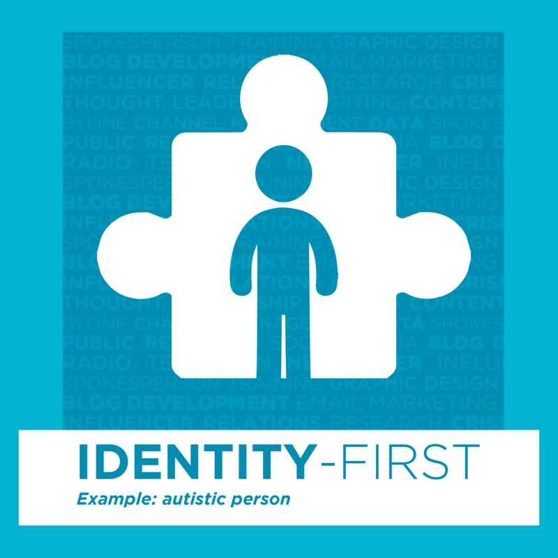 An accessible communications example graphic featuring a stick figure standing inside of a puzzle piece