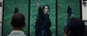 Screenshot of Katniss Everdeen portrayed by Jennifer Lawrence from The Hunger Games (2012) official trailer.