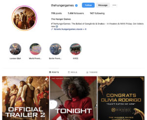 Screenshot of The Hunger Games Instagram page